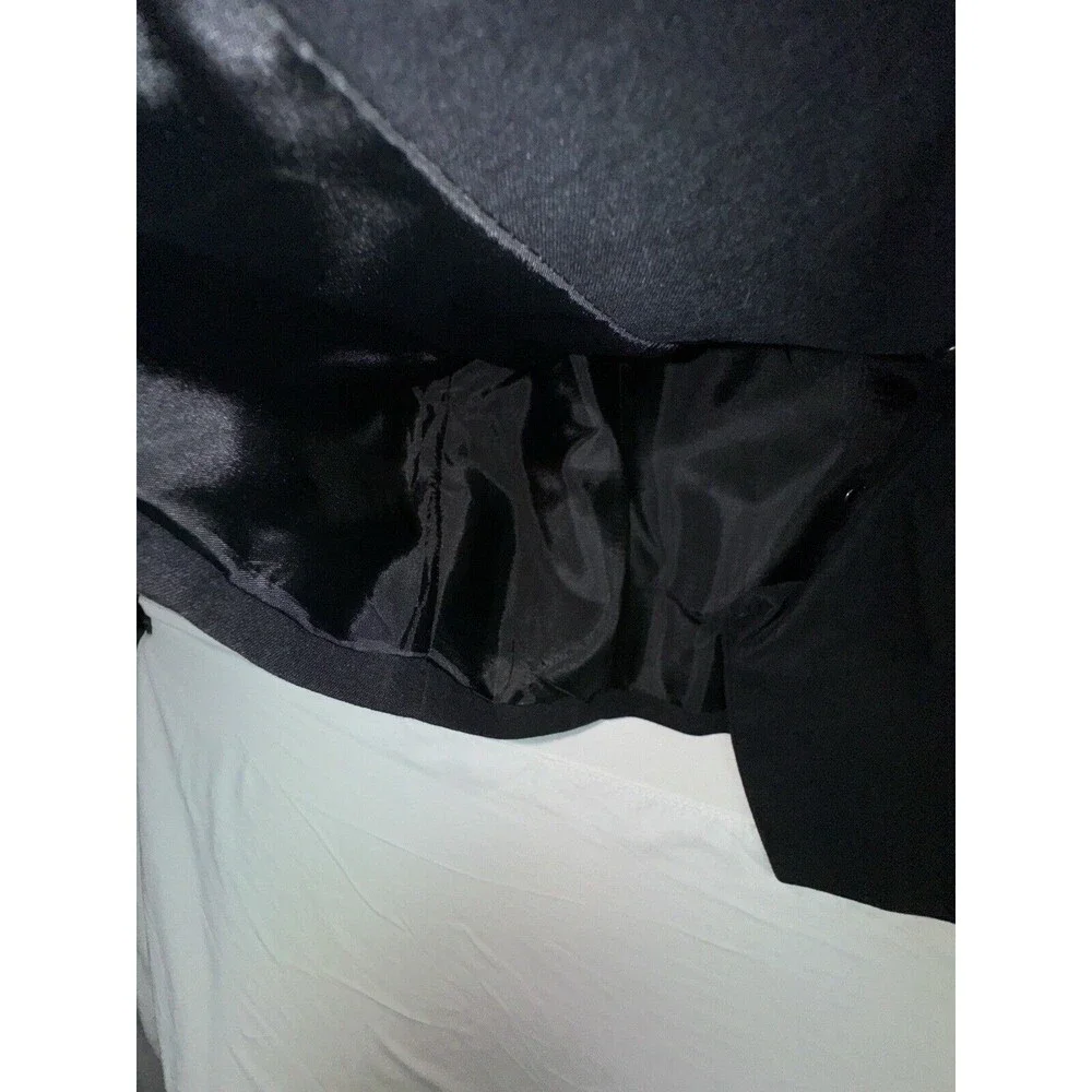 New York & Company Black Linen Stretch Size 6 Blazer‎ Ruffle Jacket Work Classic